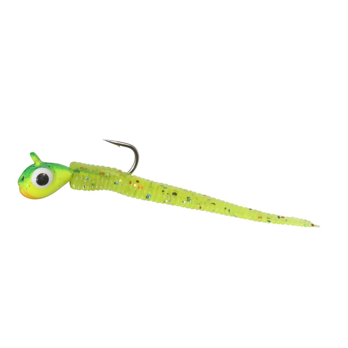 Northland Tackle Impulse rigged tungsten bloodworm jig enhances ice fishing panfish presentation.
