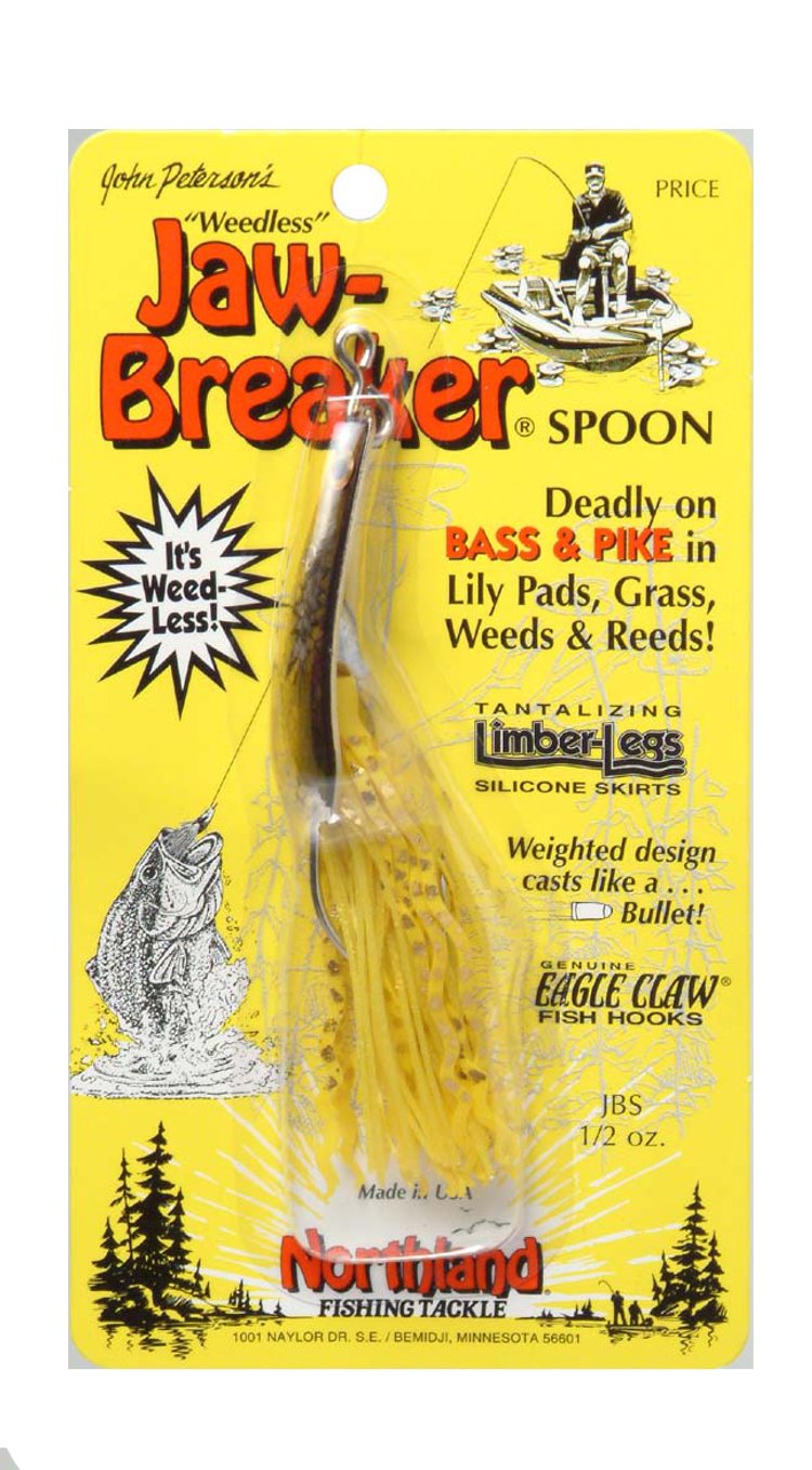 Northland Tackle Jaw-Breaker Spoon in Gold Shiner, weedless top-water lure for big bass and pike