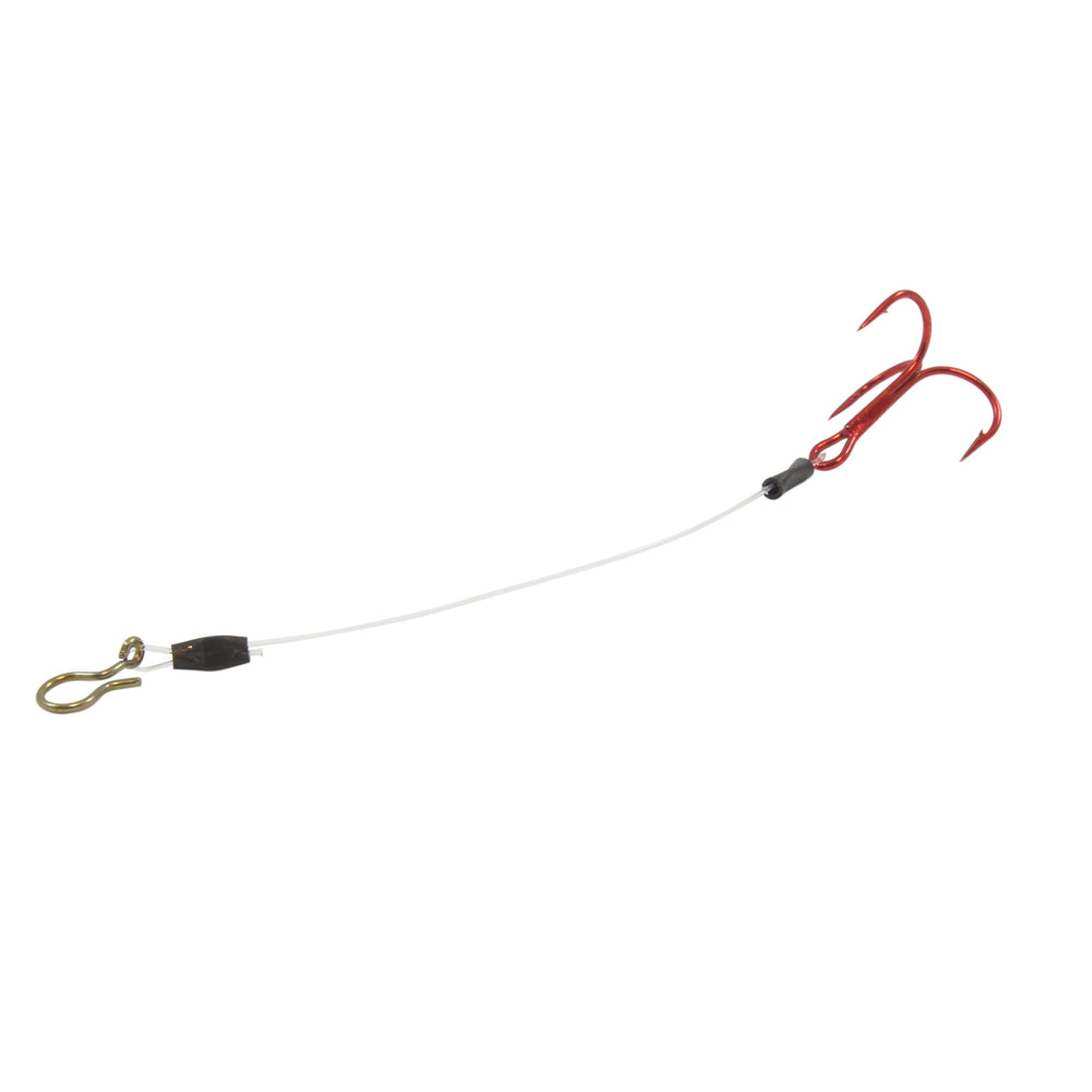 Northland Tackle STING'R Hook 2in Treble on red, enhances jigging hookups for light-biting walleyes