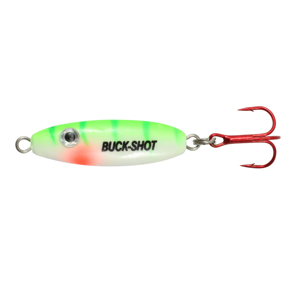 Northland Tackle UV Buck-Shot spoon glowing perch lure in low light