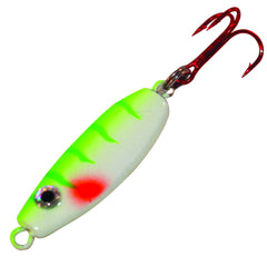 Northland Tackle UV Forage Minnow Spoon glows and mimics a minnow to attract perch