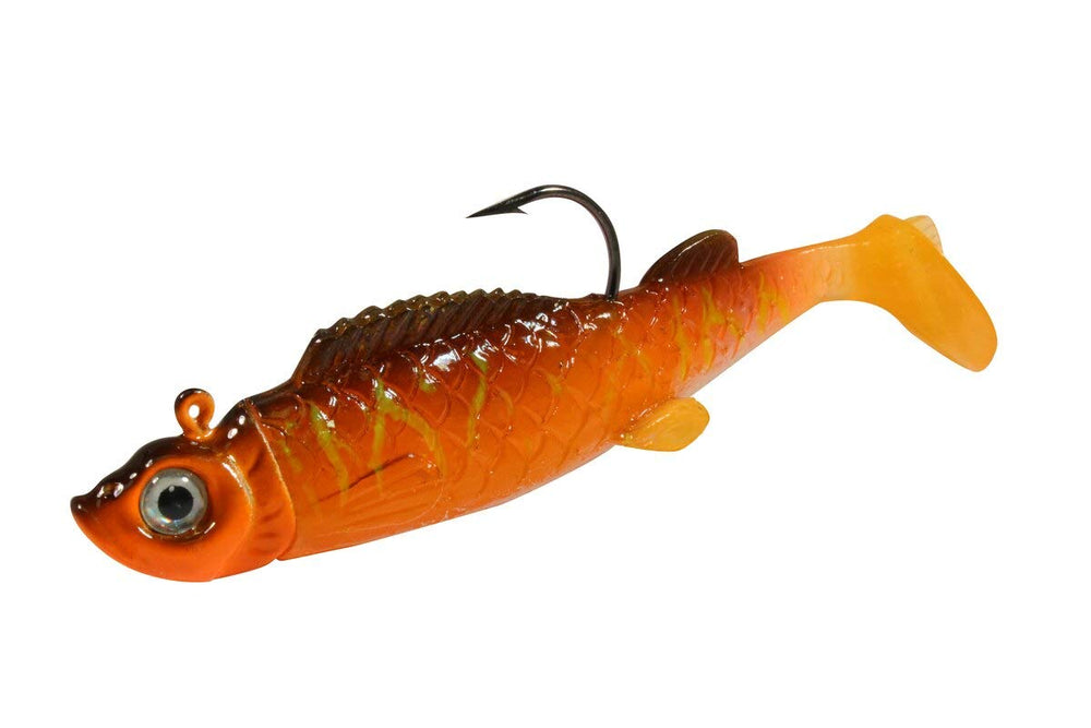 Northland Tackle UV Mimic Minnow in hand, vivid pink UV shines under light.