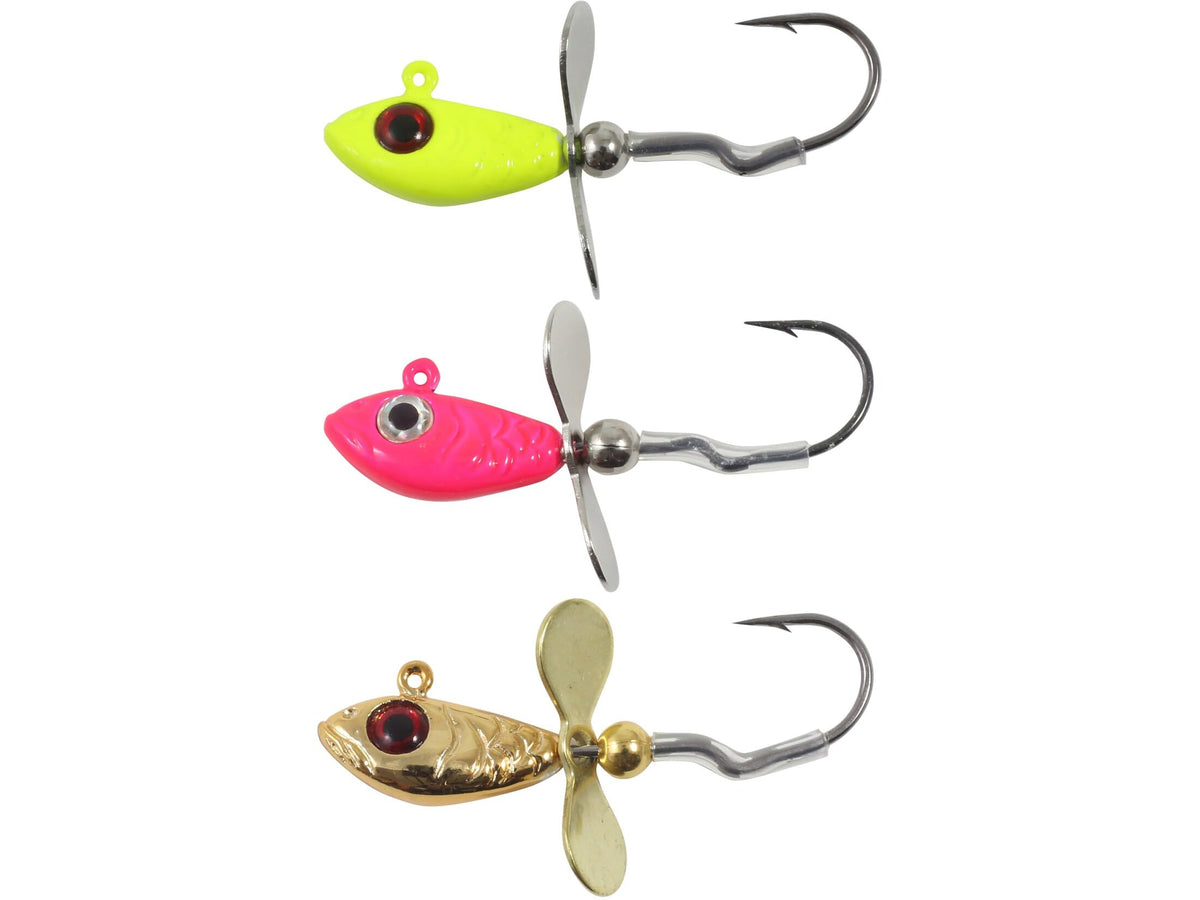 Northland Tackle Whistler Jig propeller blade adds flash to attract perch and walleye bites.