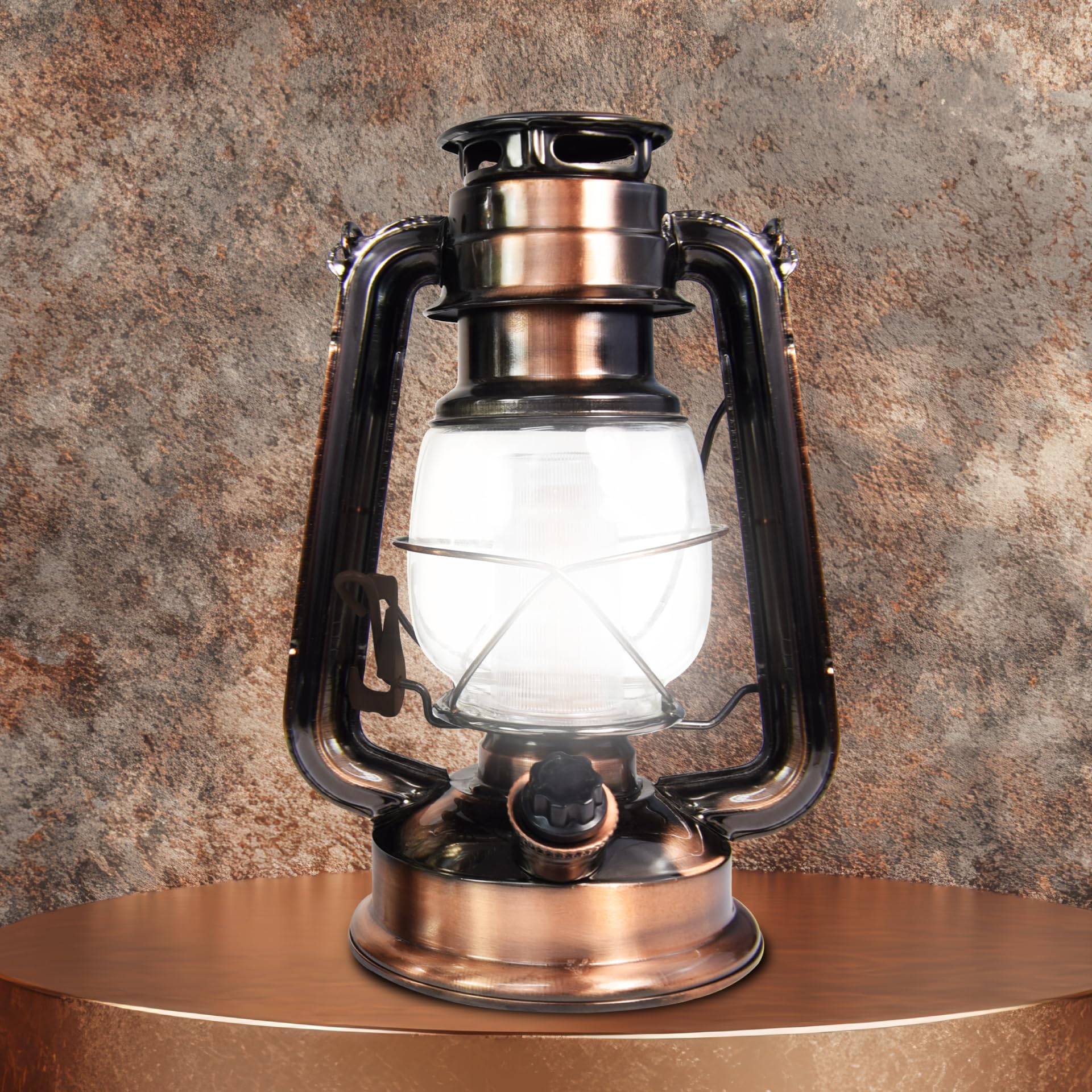 NorthPoint lantern on table top provides versatile outdoor lighting.