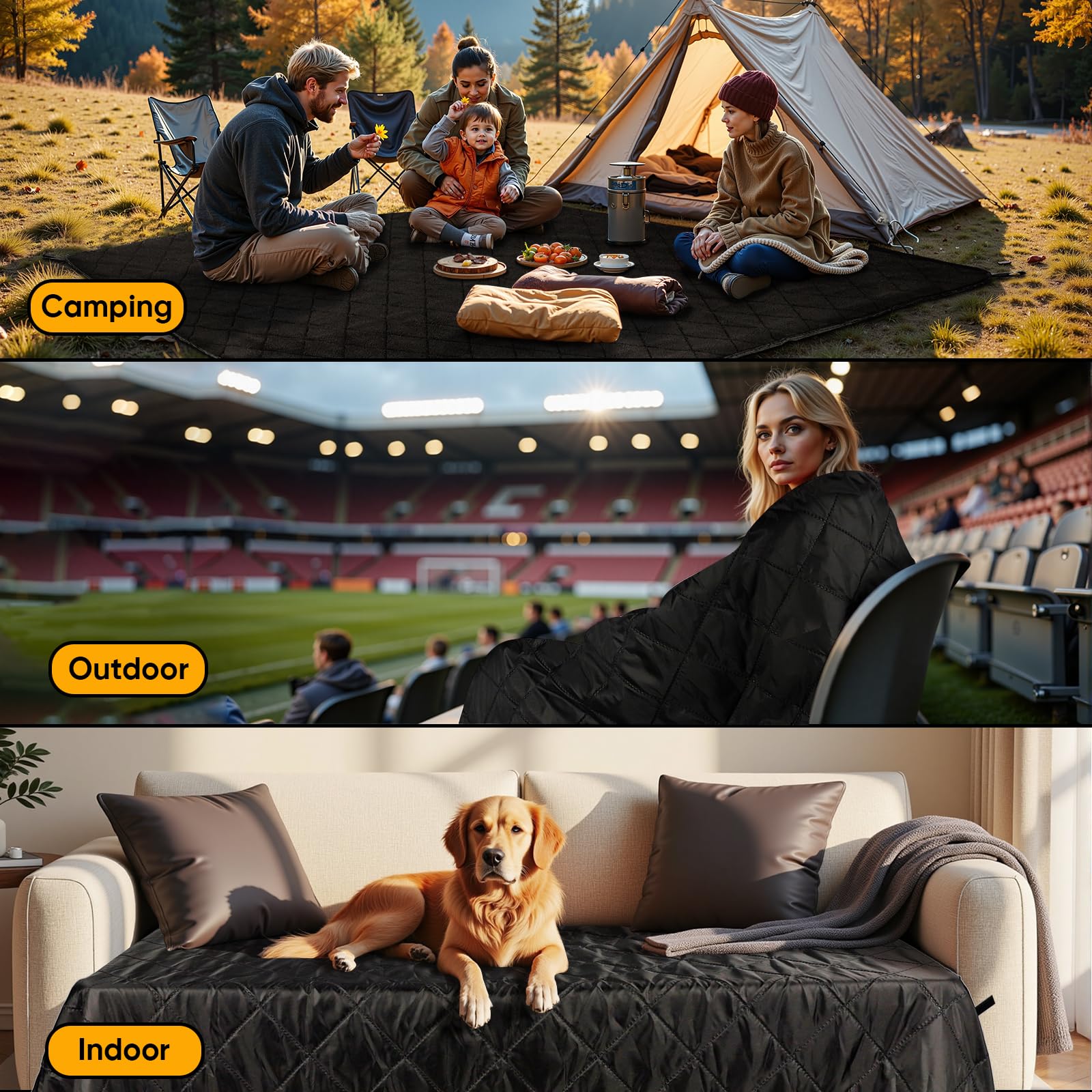 Northroad multi-use blanket at outdoor event with dog, signaling versatile use.