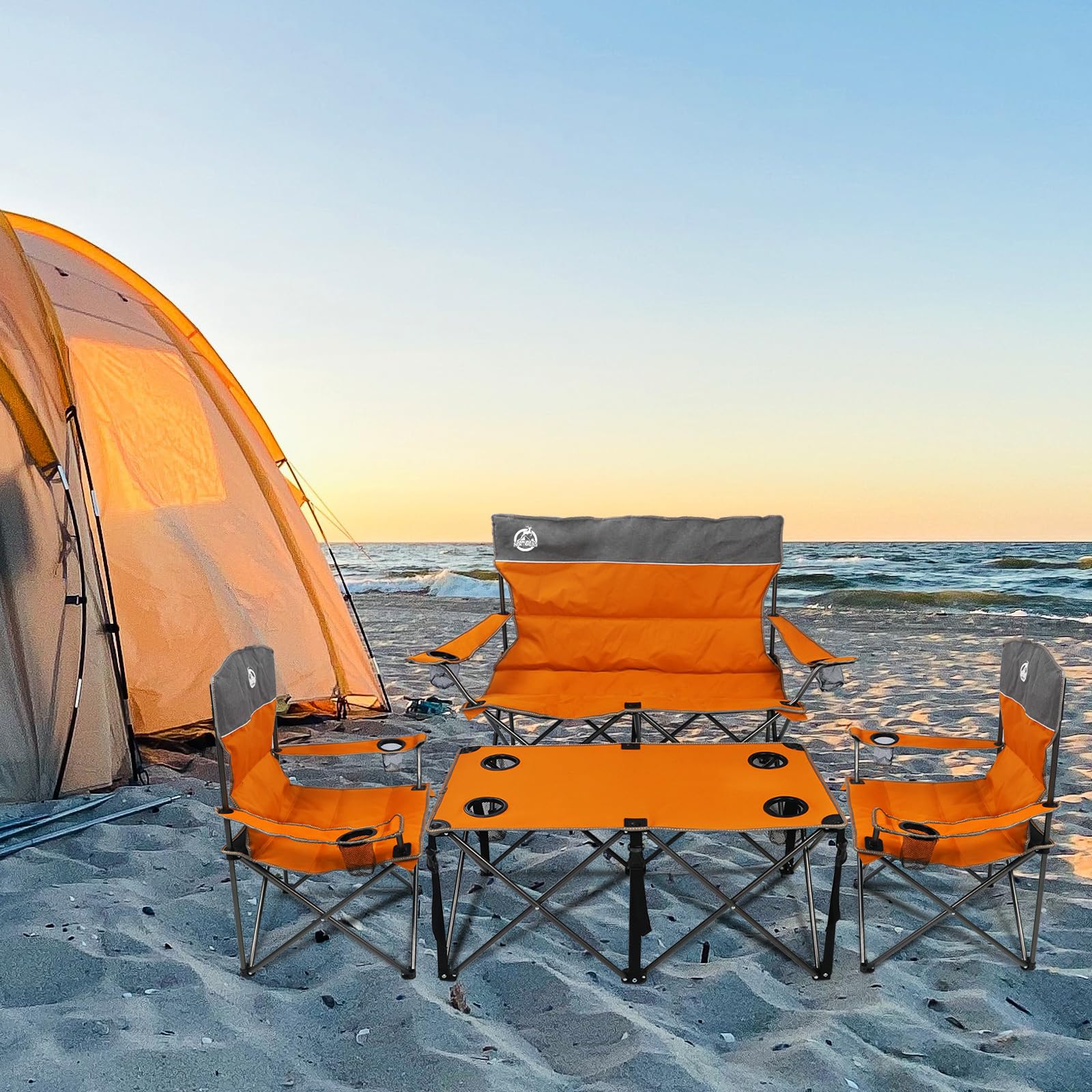 Northroad orange folding chair left offers ergonomic support with cup holder.
