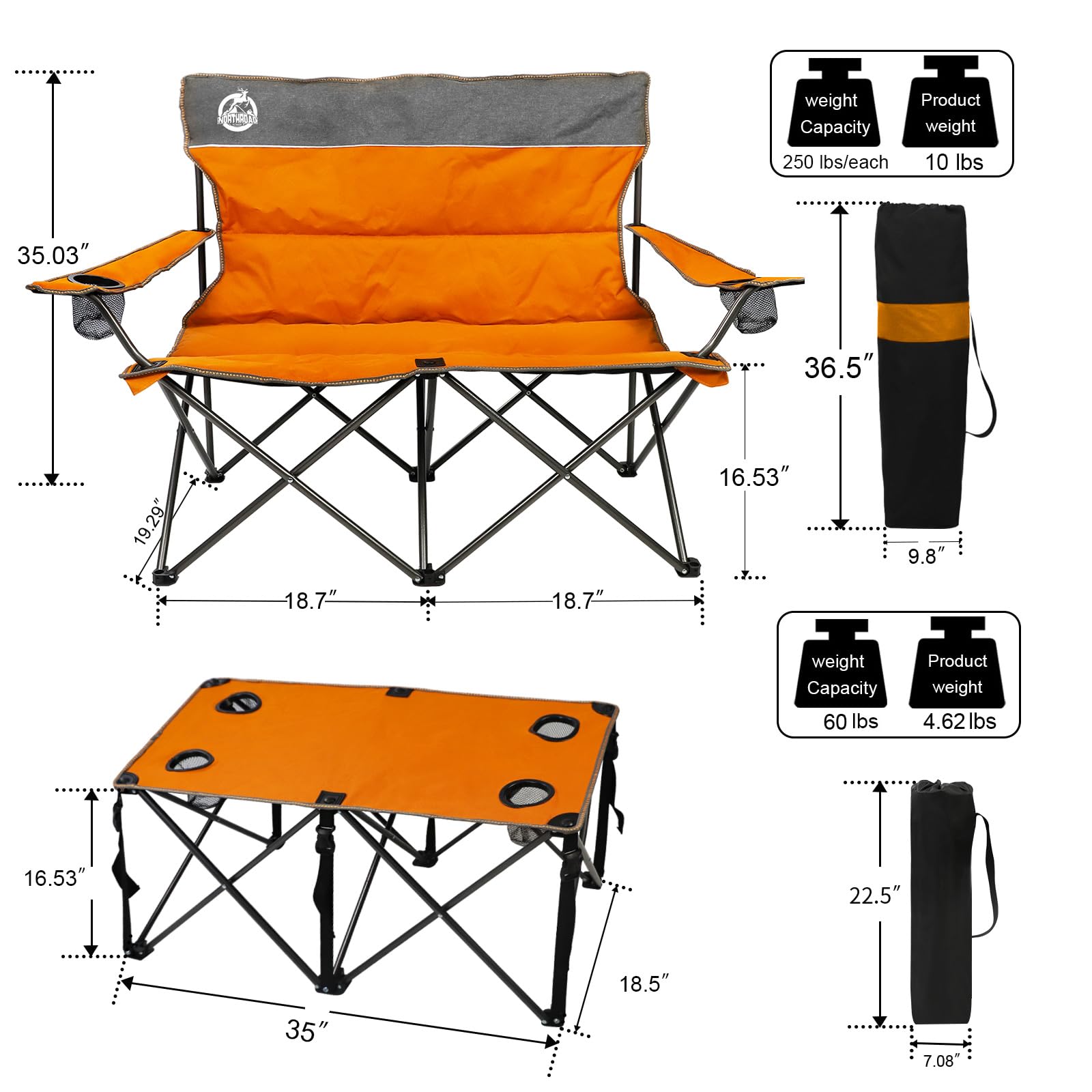 Northroad orange folding chair right delivers compact seating for beach outings.