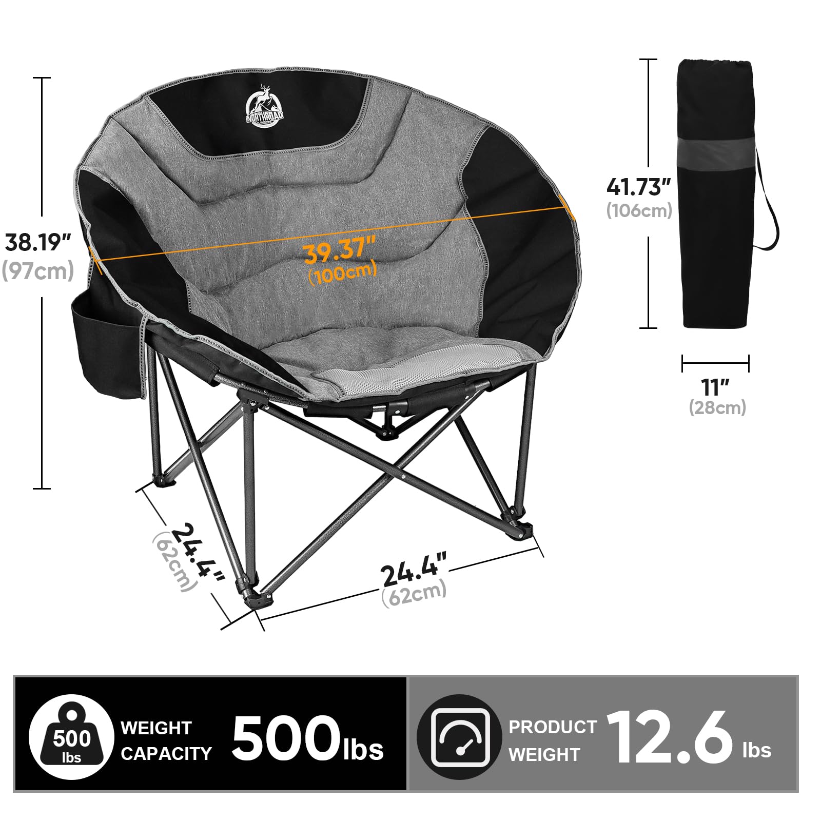 Northroad XXL camping moon chair folded for compact transport and storage.
