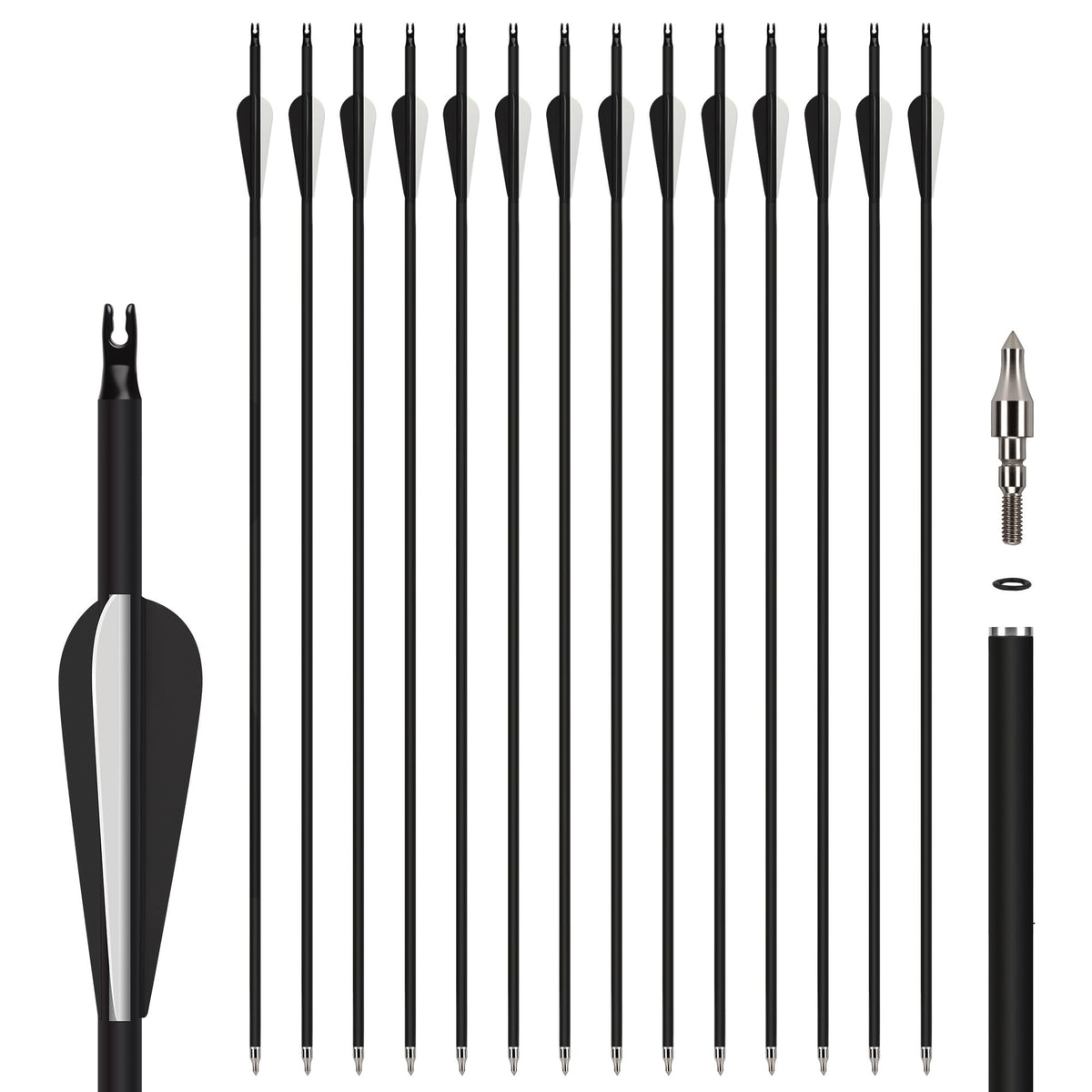 NorthSpoor carbon arrows 30 inch 14 pcs laid out for target practice with precision and durability.