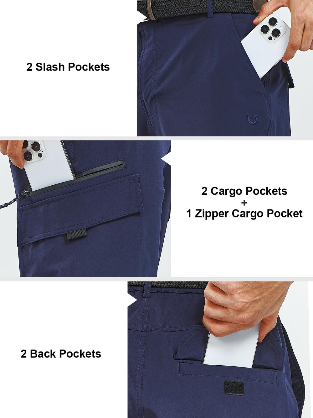 NORTHYARD men's cargo hiking pants navy stretchy waistband supports active movement