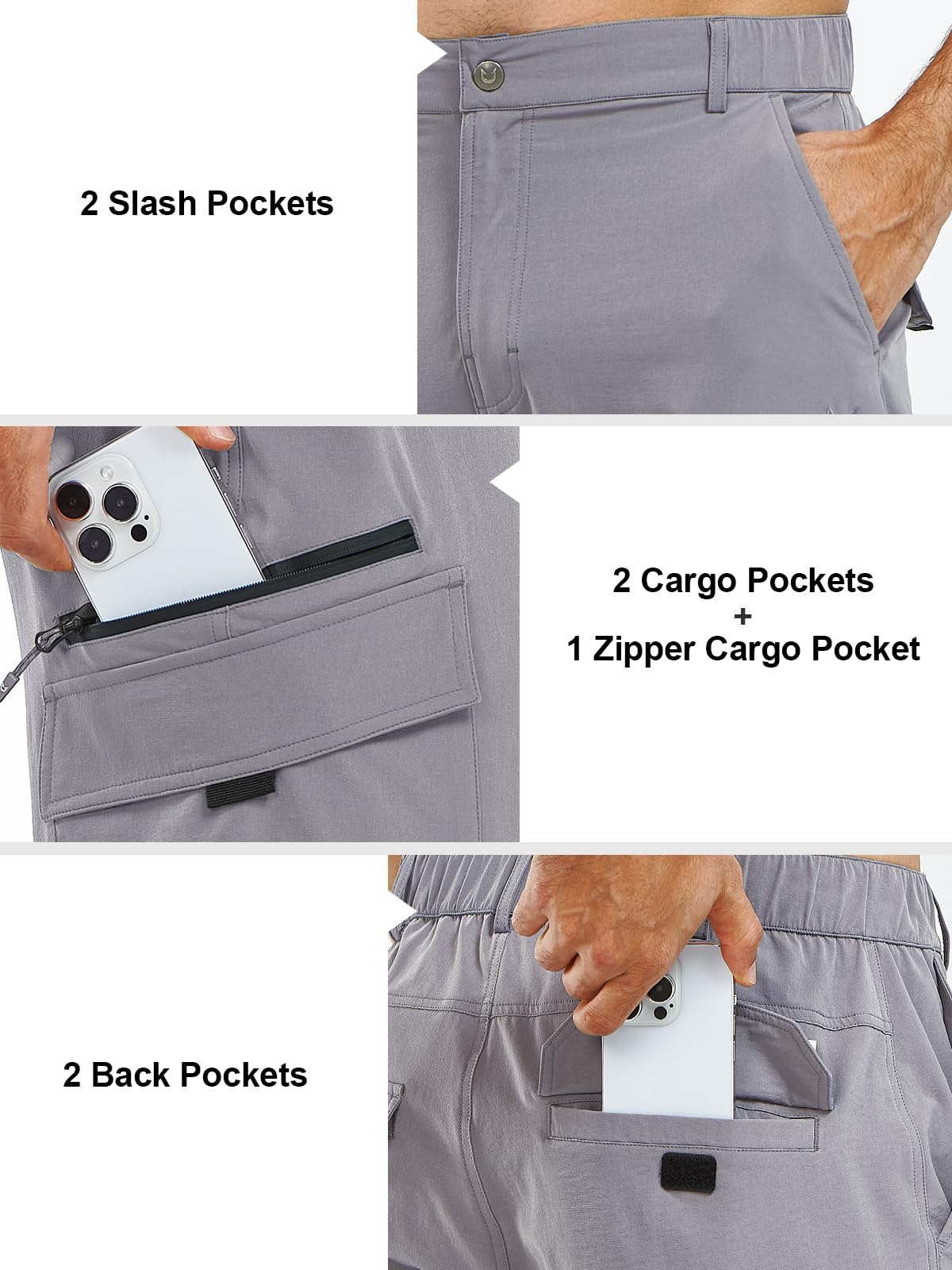 NORTHYARD men's cargo pants stretchy waistband for secure, comfortable fit.
