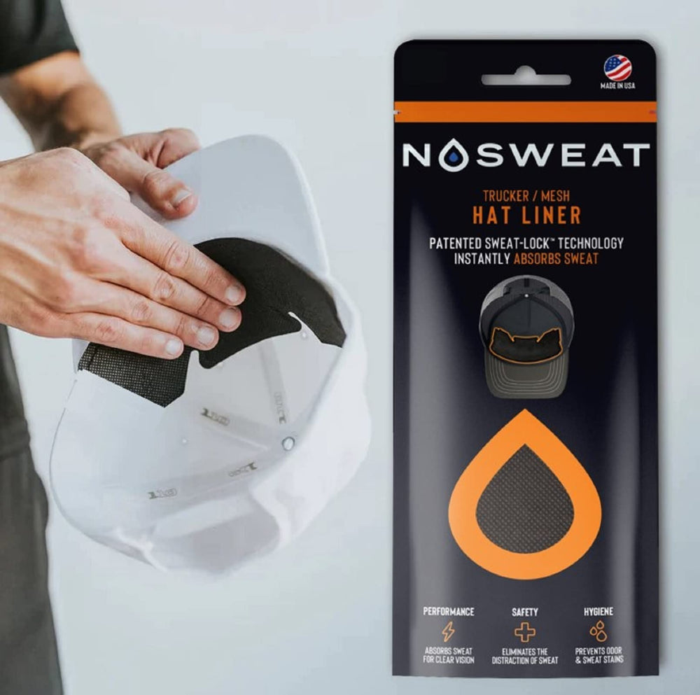 No Sweat Dri-Lid technology diagram demonstrates patent-backed design for sweat control.