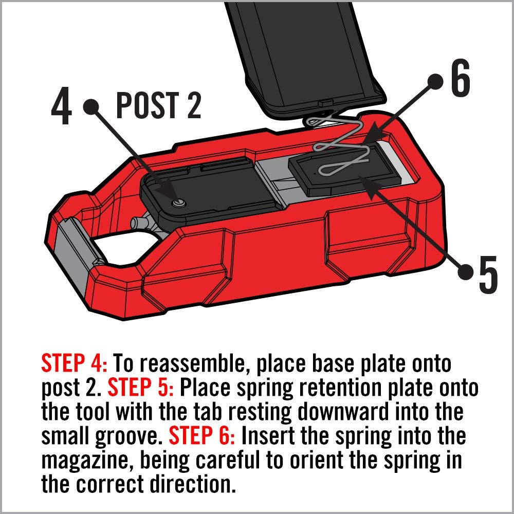 Non-marring rubber base protecting work surface during magazine servicing