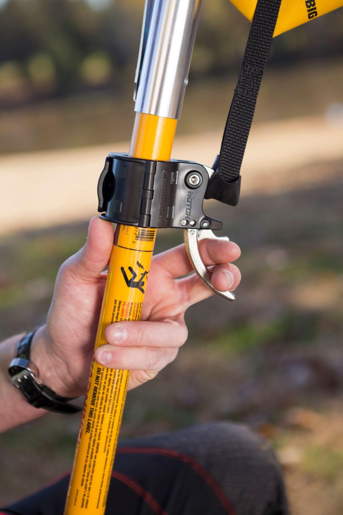 Notch Big Shot Trigger in field use highlighting quick mid-pole attachment.