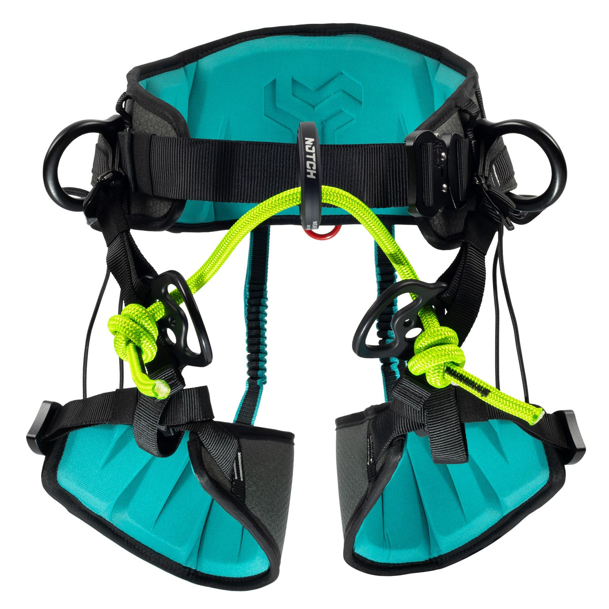 Notch Catalyst harness back panel with ventilation improves comfort during climbs.