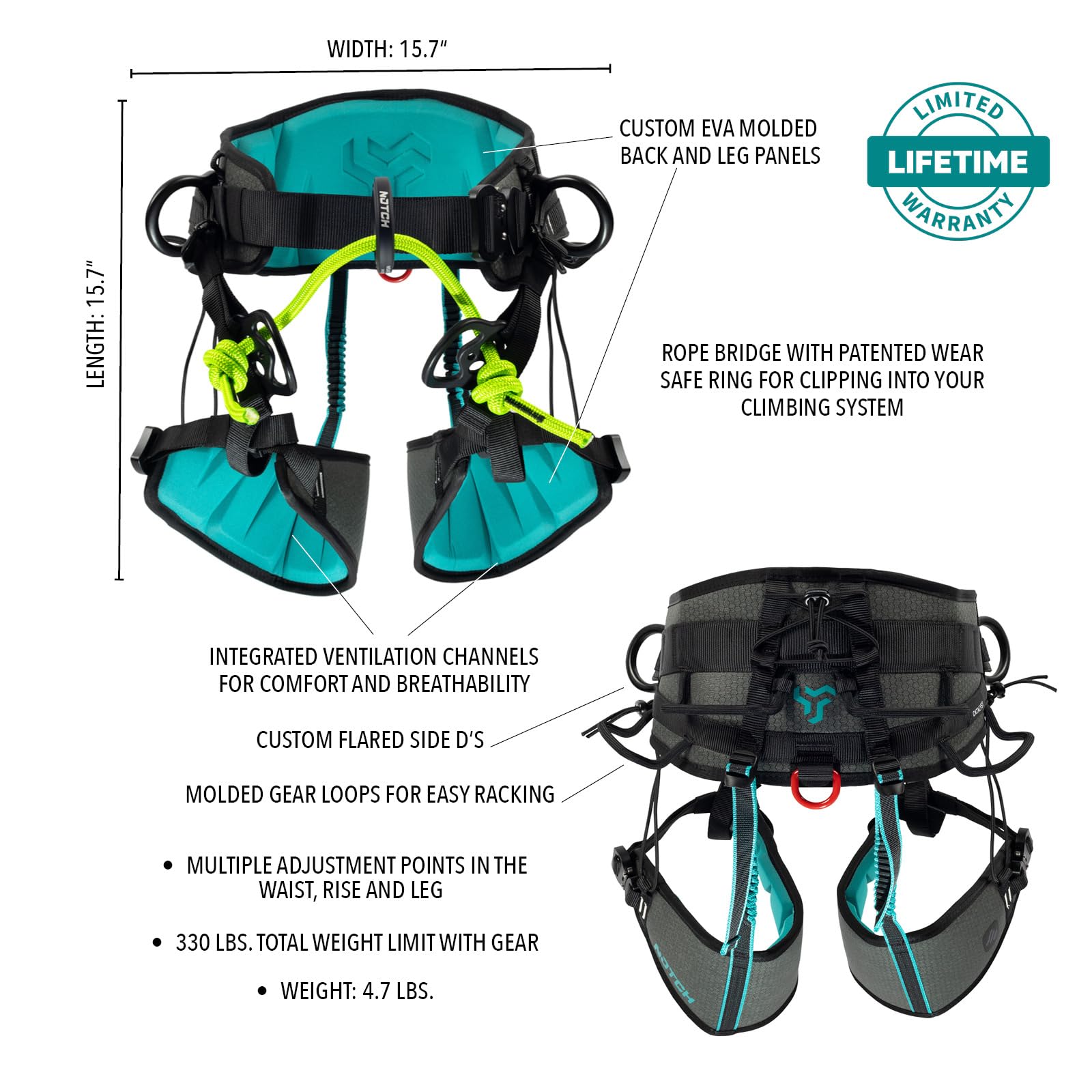 Notch Catalyst molded gear loops enable organized gear in canopy.