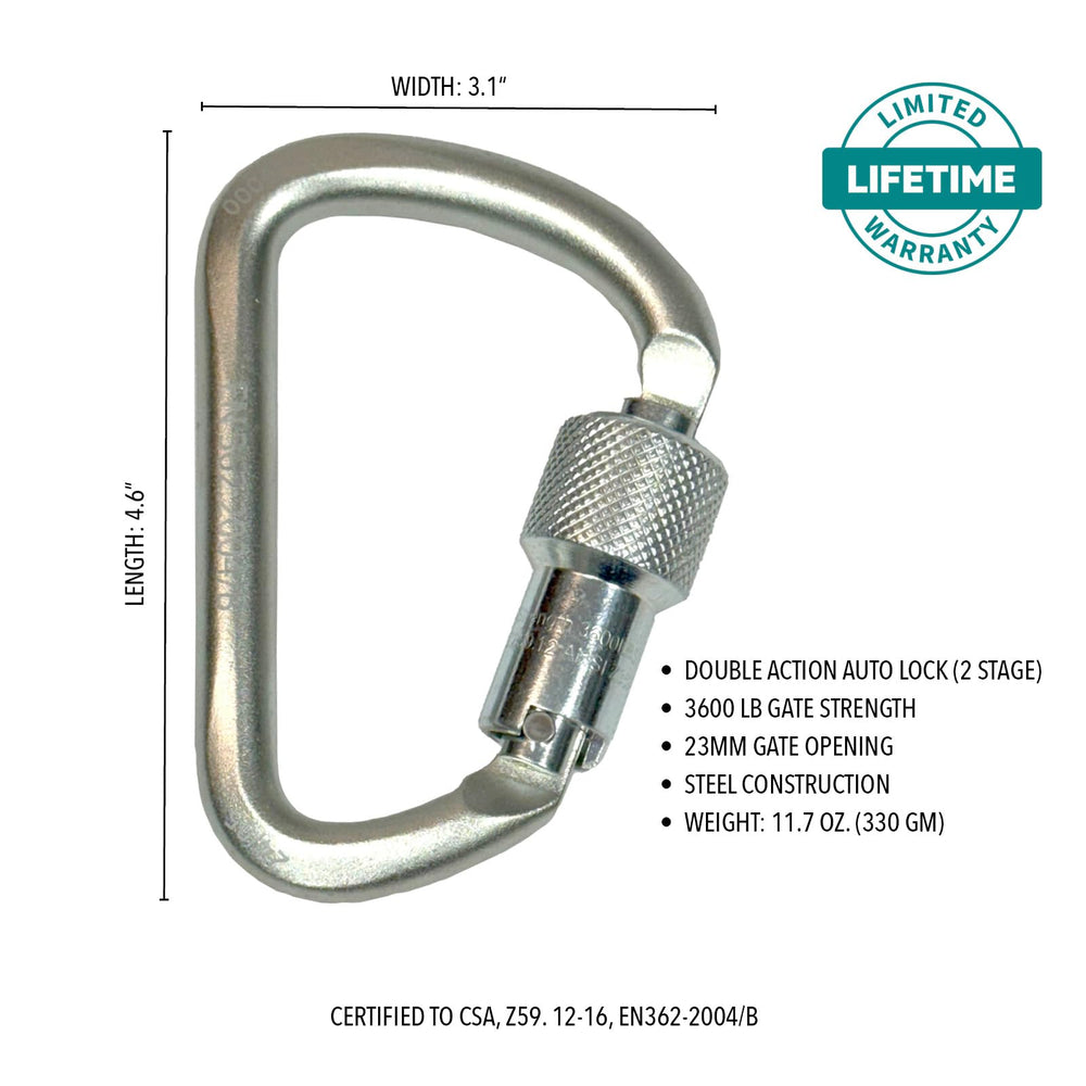 Notch CSA and EN362-certified carabiner for dependable performance.
