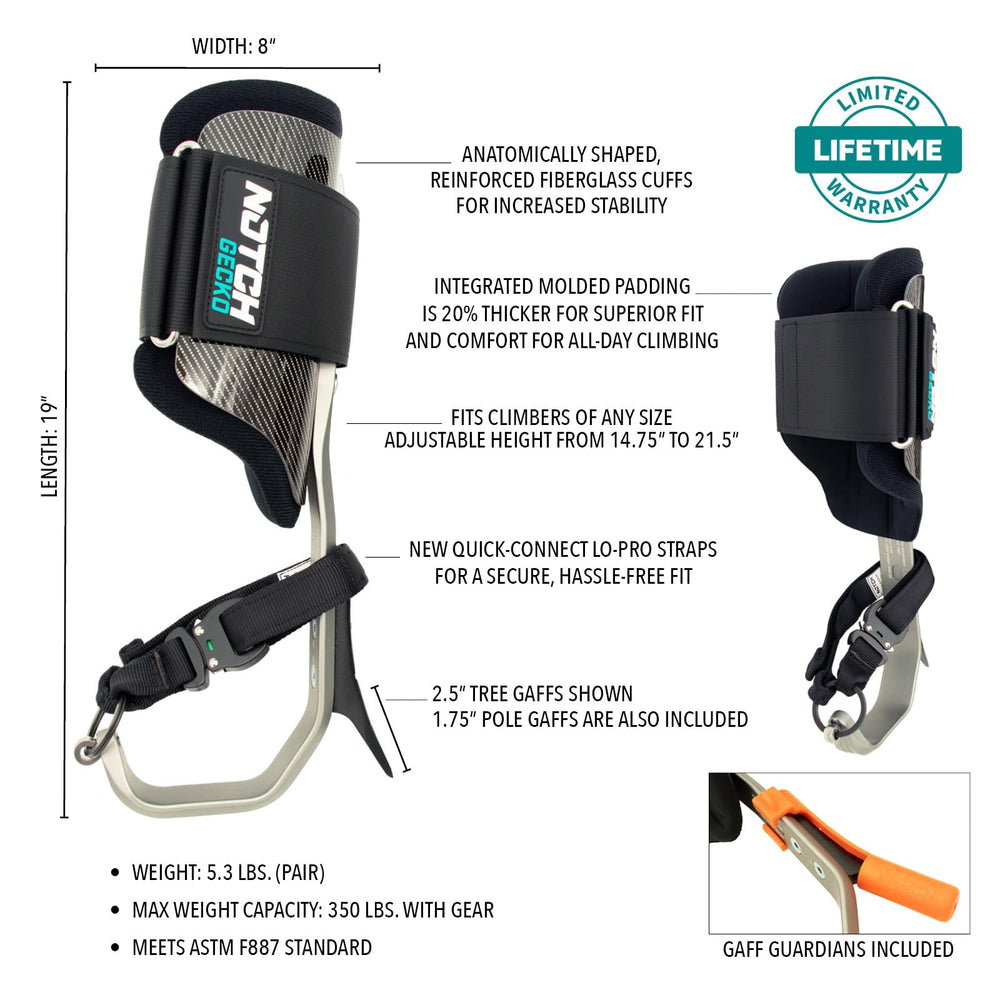 Notch Gecko adjustable height range fits climbers of varying sizes