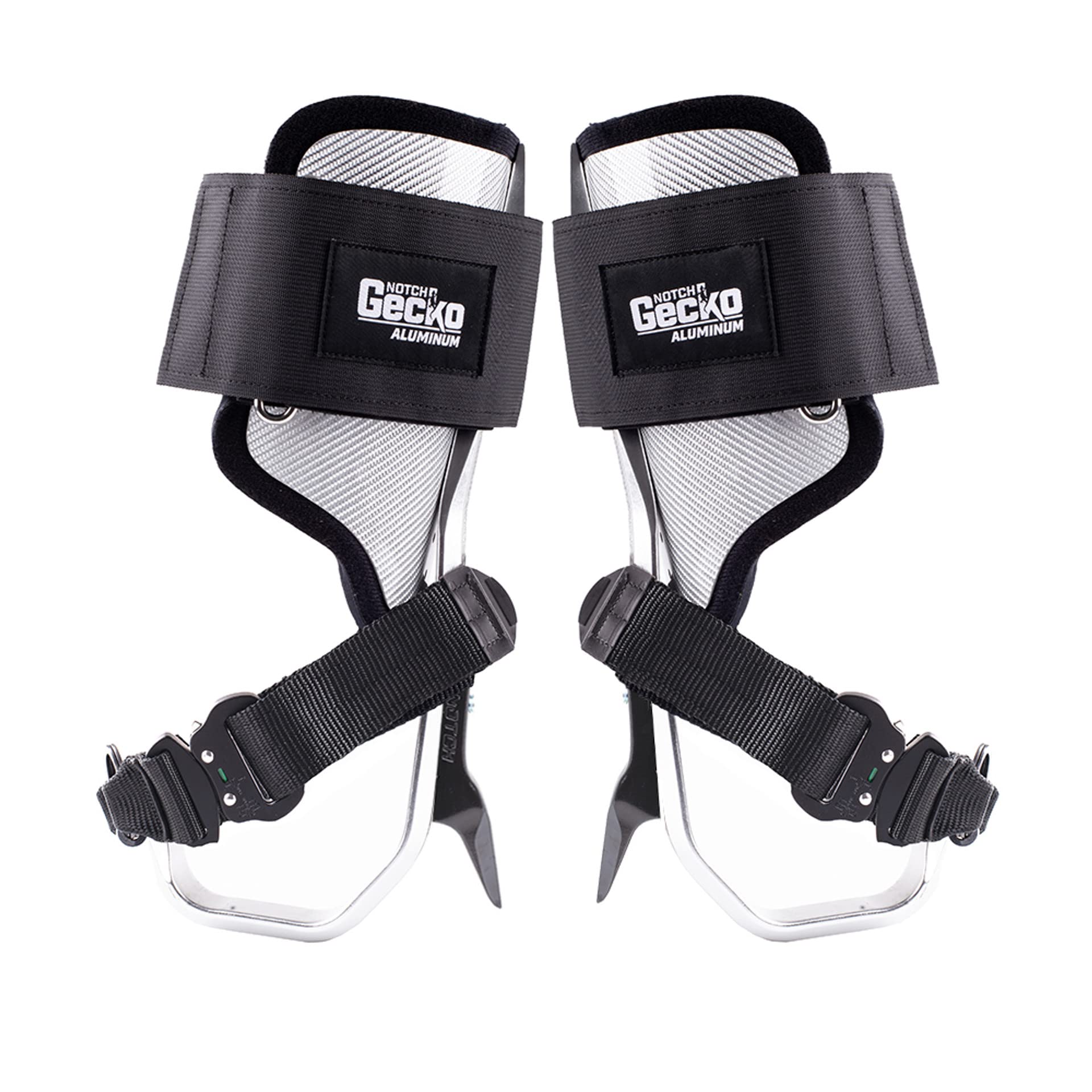 Notch Gecko Aluminum 2.0 climbers closeup spur for secure footing.