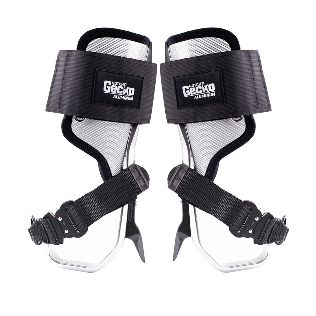 Notch Gecko Aluminum 2.0 climbers closeup spur for secure footing.