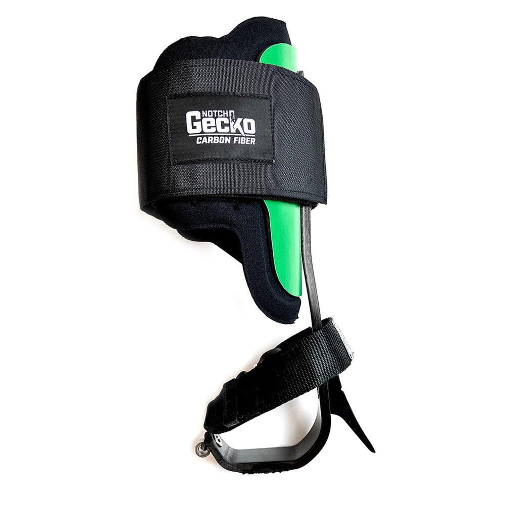 Notch Gecko carbon fiber climbers with Vibram stirrup plate for improved traction and wear protection.