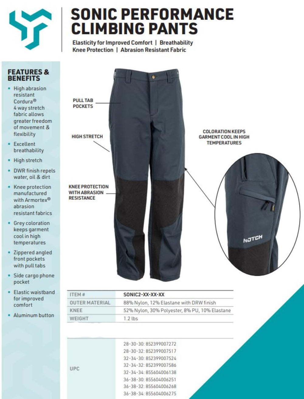 Notch Sonic Gen II grey fabric color keeping cooler in sun