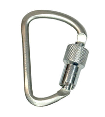 Notch steel carabiner in D shape showing 3,600 lb gate strength for safety.