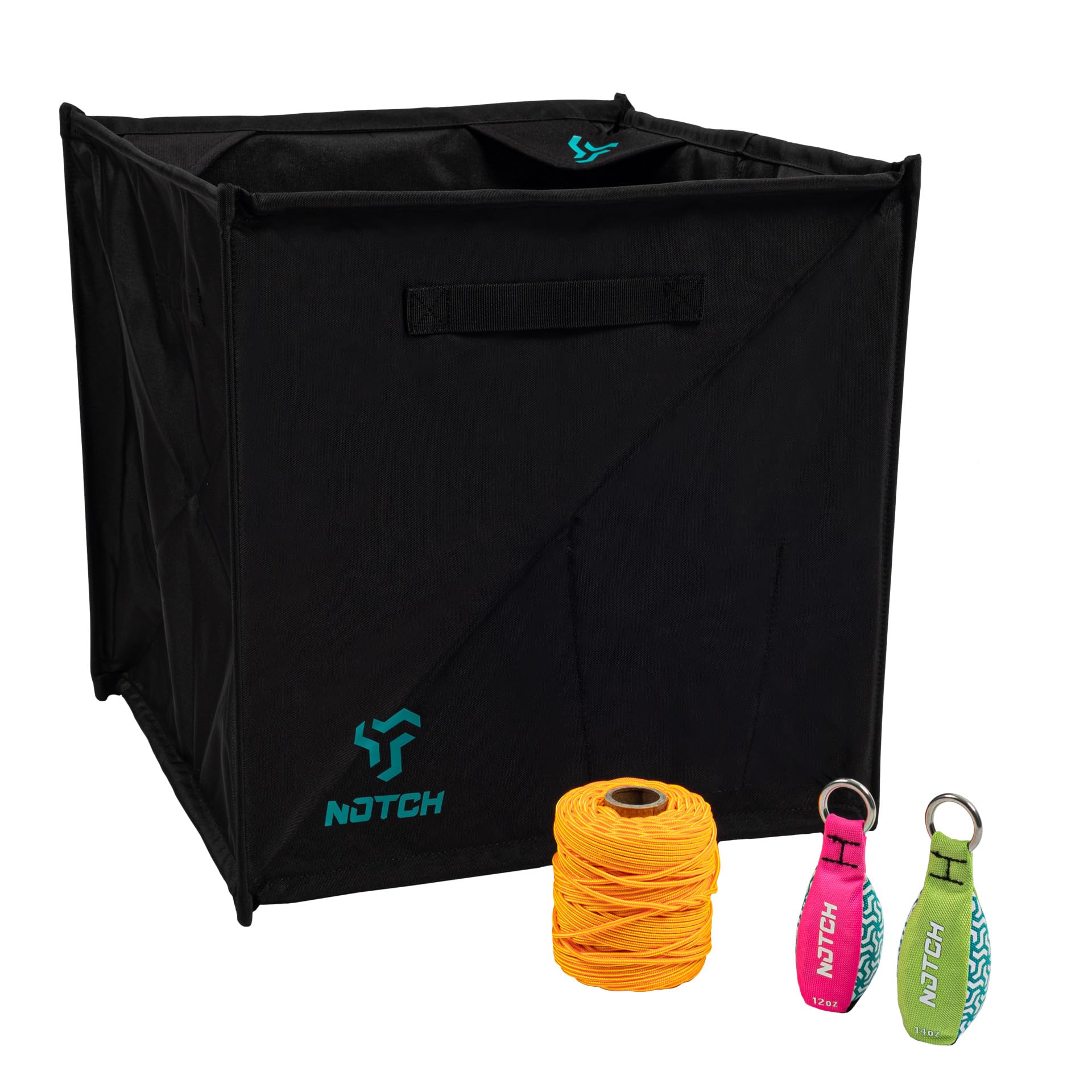 Notch Folding Cube keeps ends isolated for tidy, portable line storage.