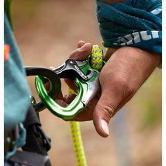 Notch triple action snaphook green lanyard connection offers secure terminations for adjustable setups.