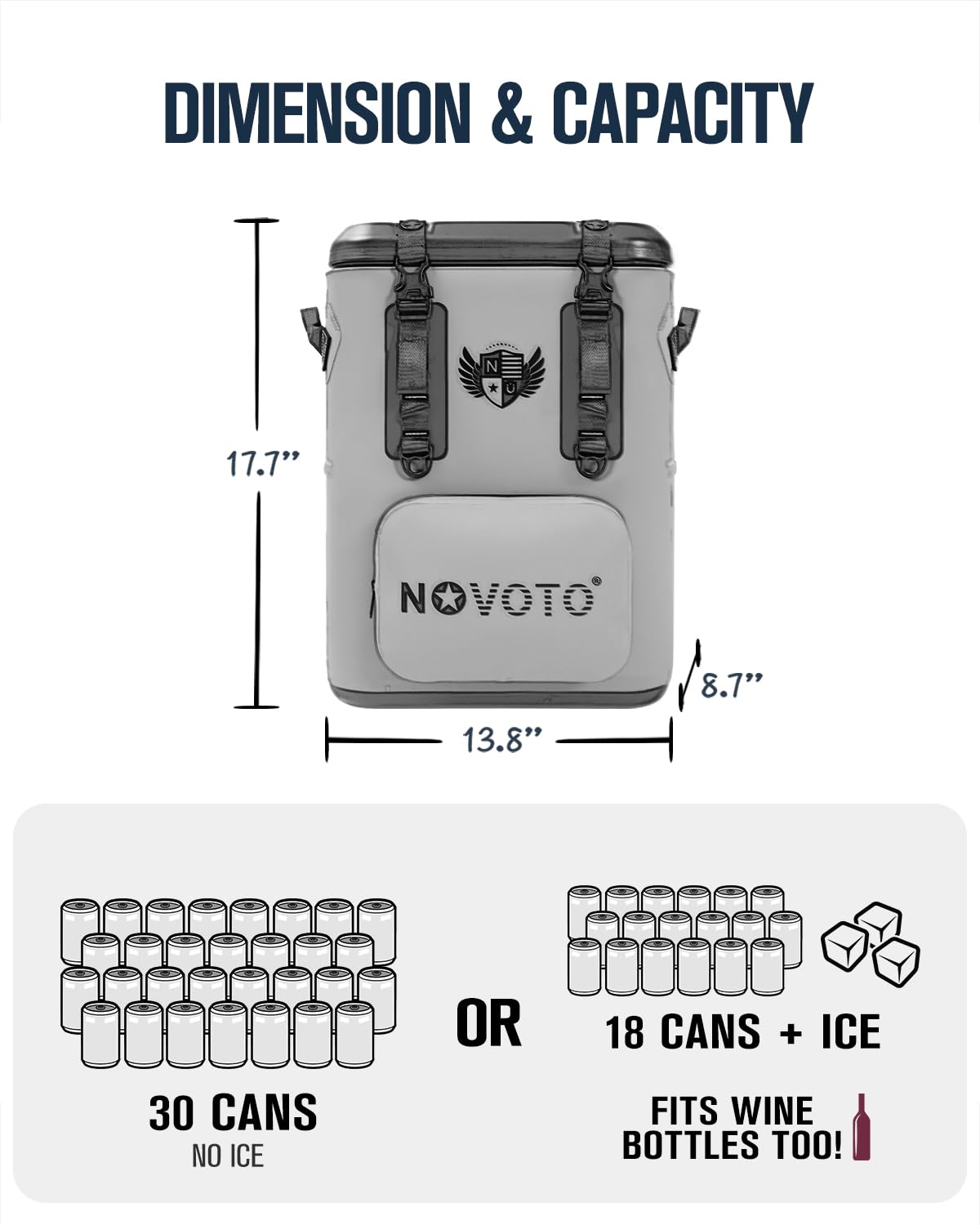 Novoto backpack features chest strap and waist belt for stable carry