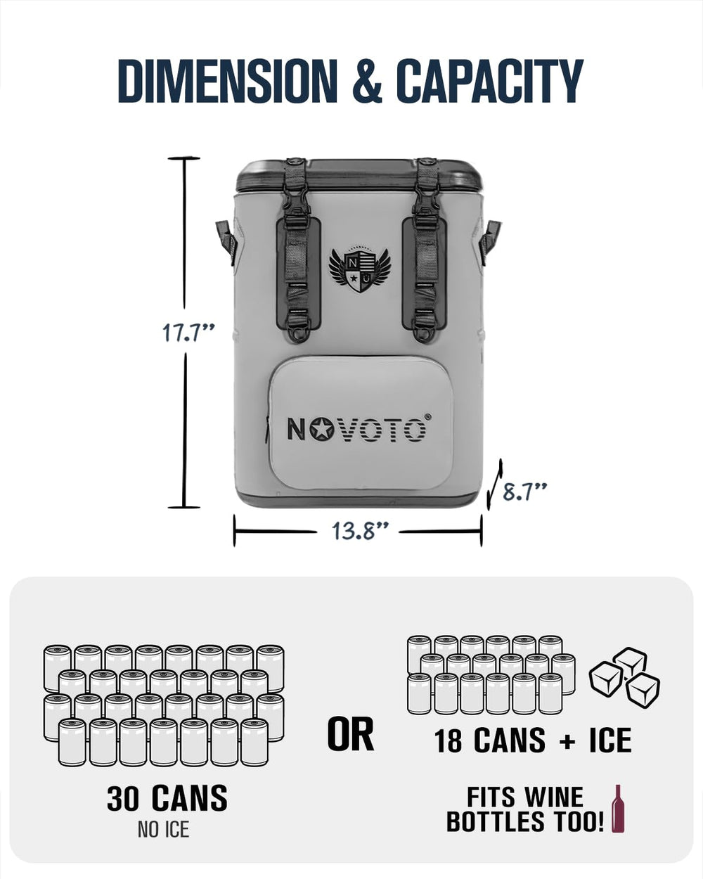 Novoto backpack features chest strap and waist belt for stable carry