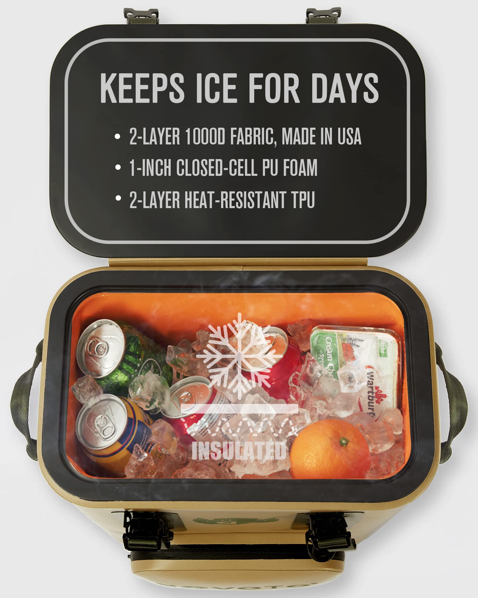 Novoto cooler interior showing ice packs illustrating 48-hour cold retention