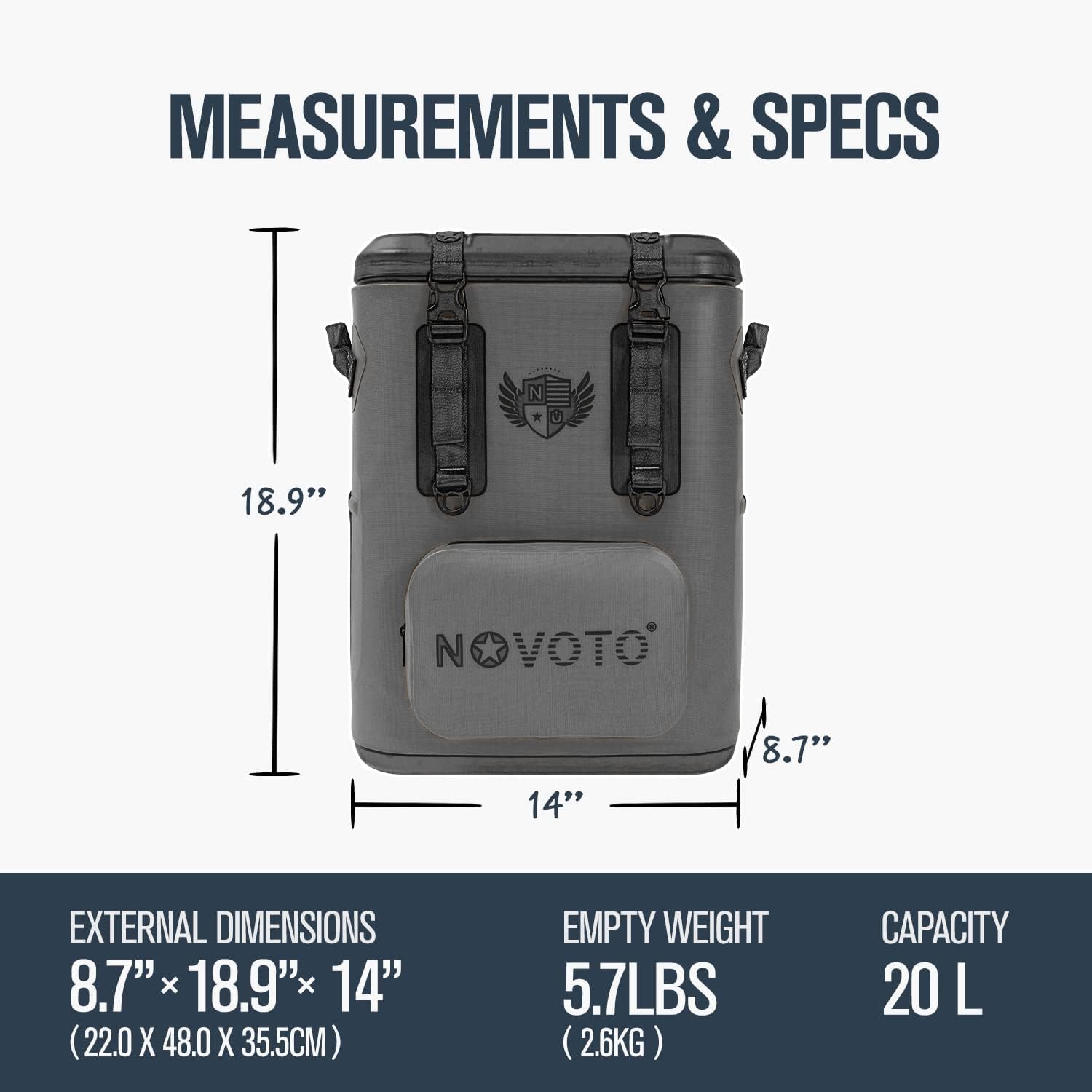 Novoto Magnetic Backpack Cooler insulation cross-section reveals 2-inch TPU foam for strong cooling