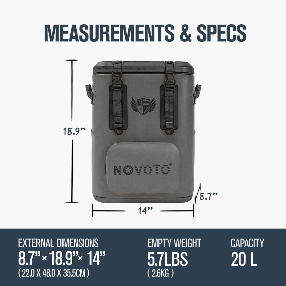 Novoto Magnetic Backpack Cooler insulation cross-section reveals 2-inch TPU foam for strong cooling