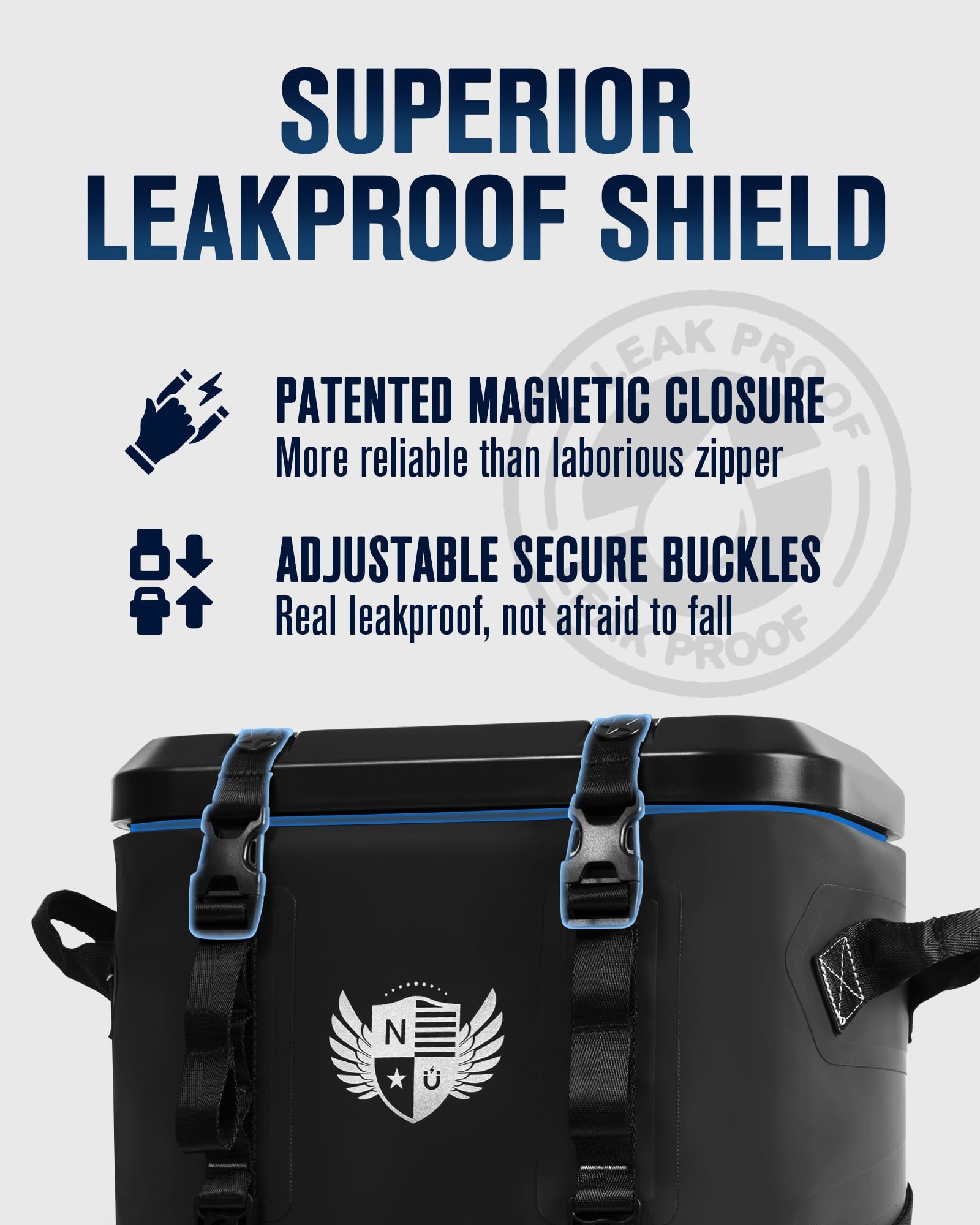 Novoto Magnetic Backpack Cooler lid close-up highlights zipperless operation for quick access.