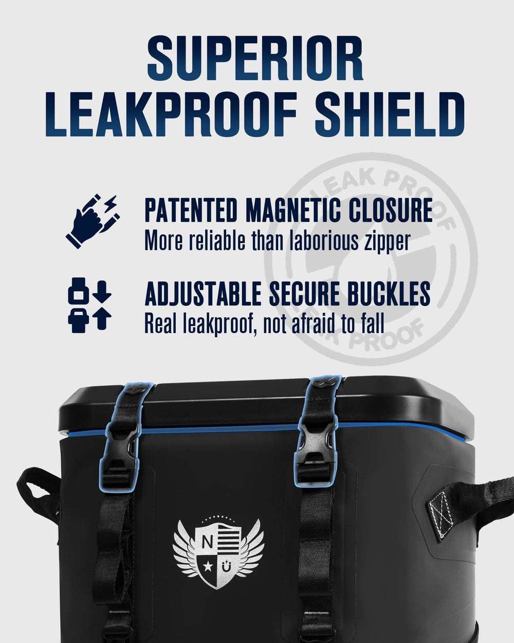 Novoto Magnetic Backpack Cooler lid close-up highlights zipperless operation for quick access.