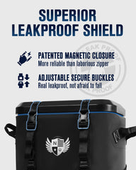 Novoto Magnetic Backpack Cooler lid close-up highlights zipperless operation for quick access.