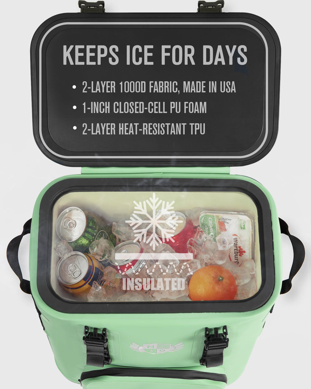 Novoto Magnetic Backpack Cooler worn on back with straps shows user-friendly portability