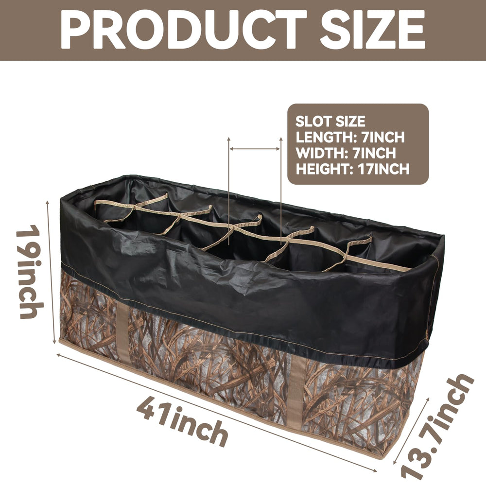Nowaca decoy bag interior showing 12-slot organization for quick access.