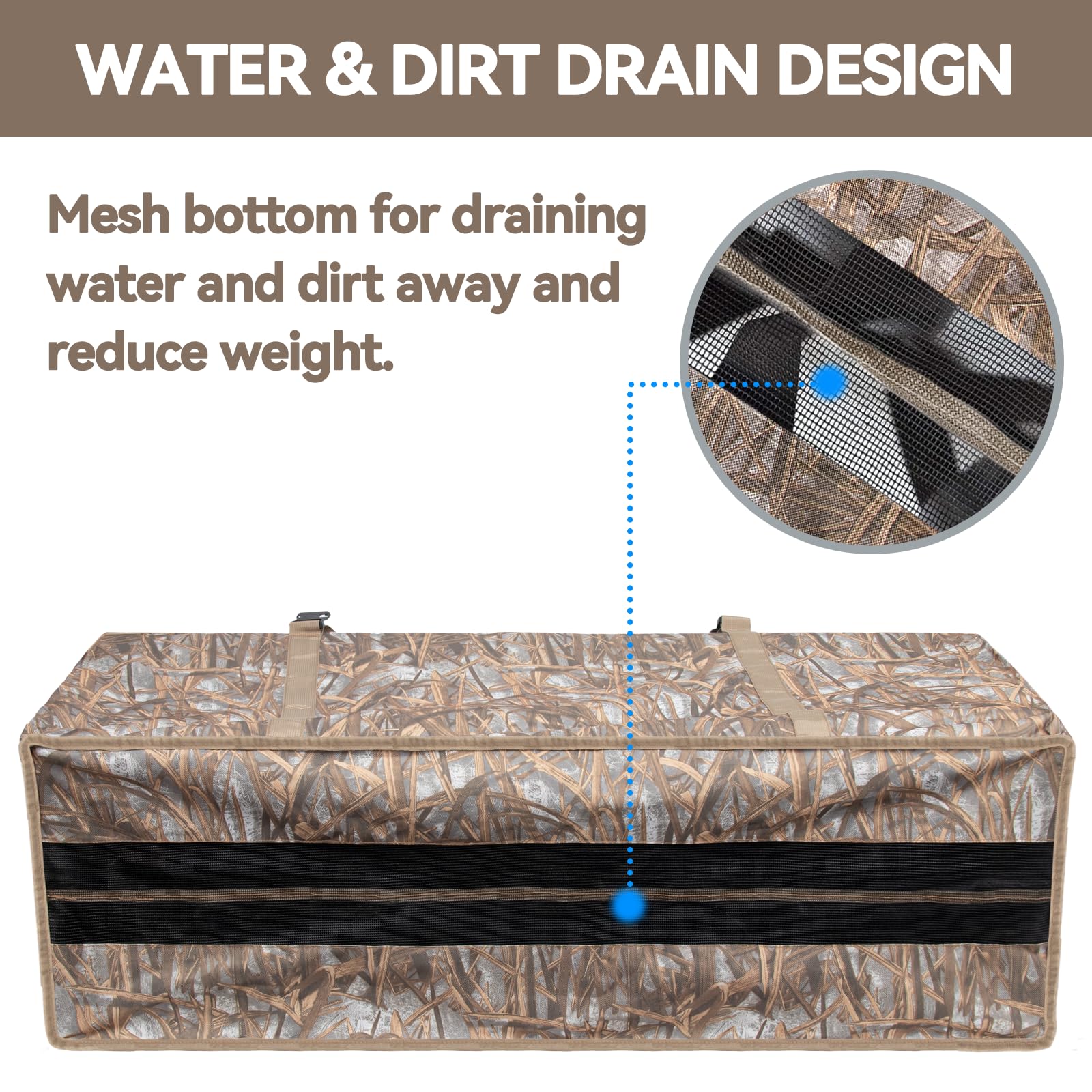 Nowaca decoy bag bottom drainage design sheds water and dirt after hunts.