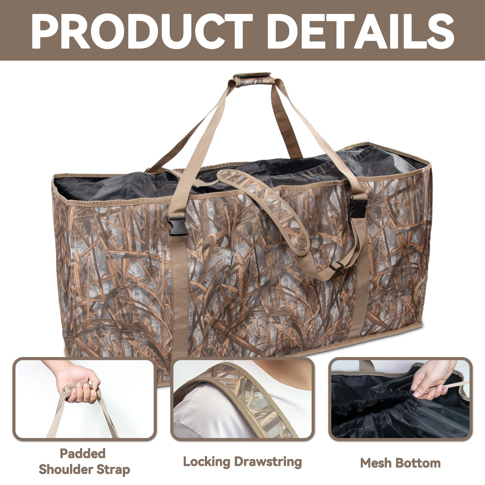 Nowaca decoy bag adjustable padded shoulder strap for comfortable carrying.