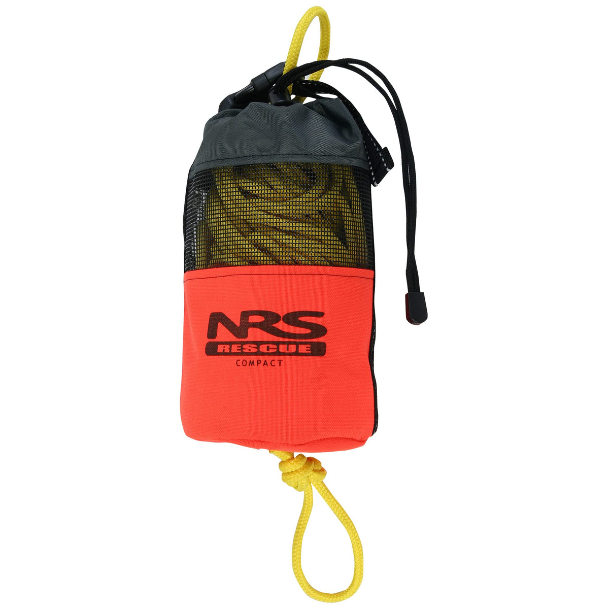 NRS Compact Rescue Throw Rope orange enhances visibility for swiftwater rescues.
