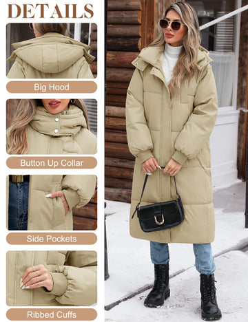 NRZD long puffer coat decorative pockets for convenient storage during errands.