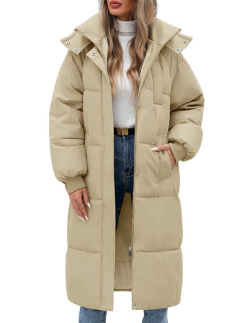 NRZD Women's Long Puffer Coat front view delivering knee-length warmth for frosty commutes.