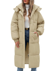 NRZD Women's Long Puffer Coat front view delivering knee-length warmth for frosty commutes.