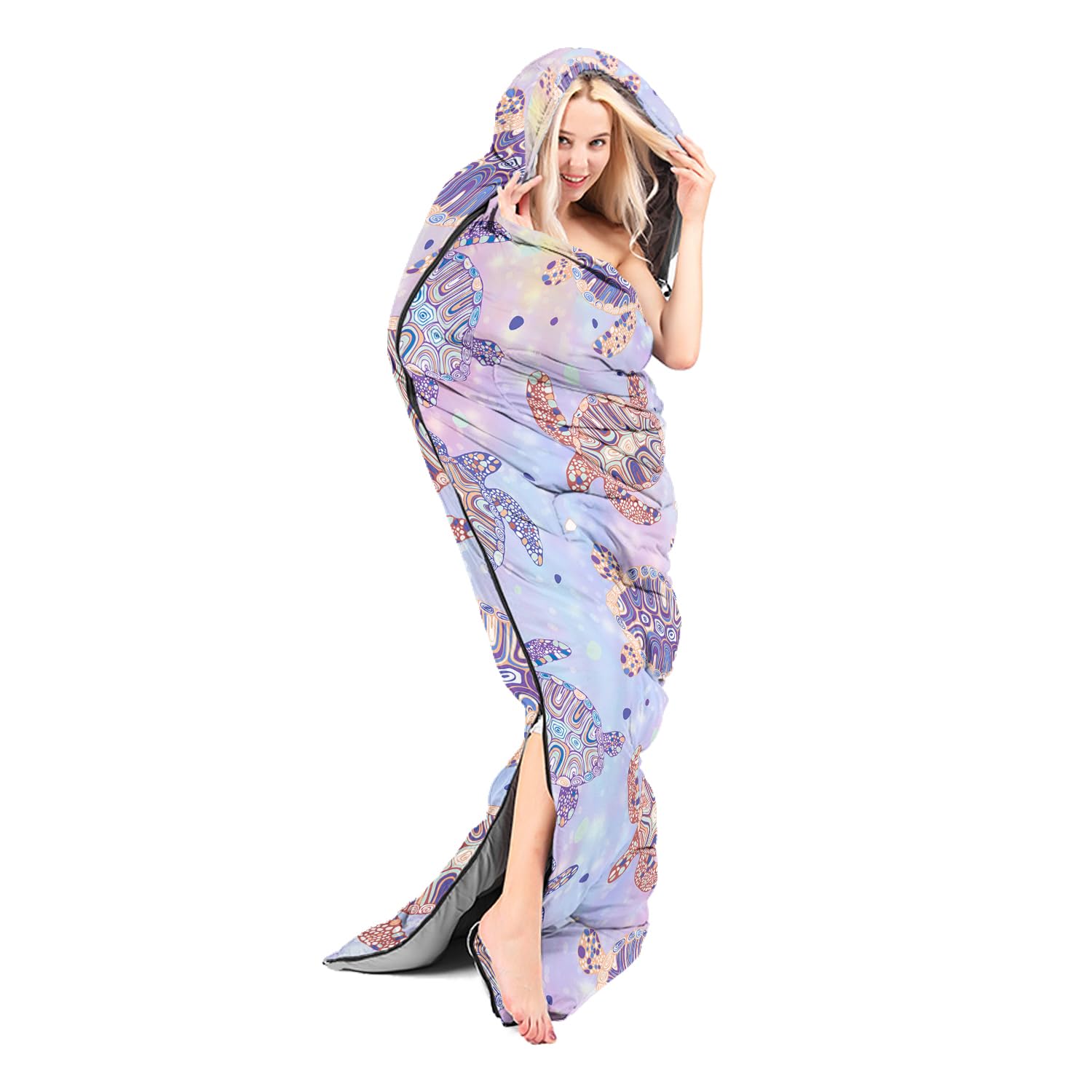Nttopship sea turtle sleeping bag bright colors appeal to kids and parents for easy identification.