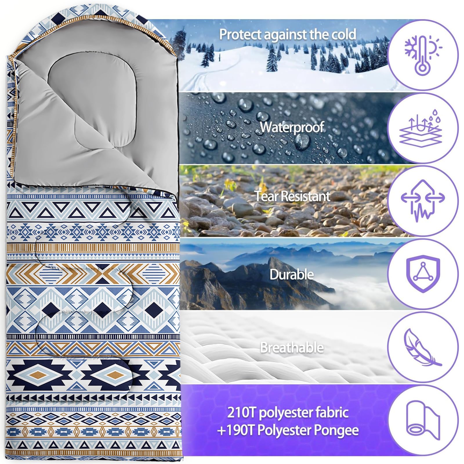 Nttopship sleeping bag 3-season use suits year-round trips.