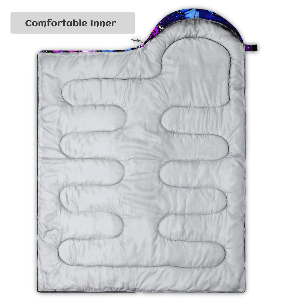 Ntttopship bright-colored sleeping bag suitable for kids and adults.