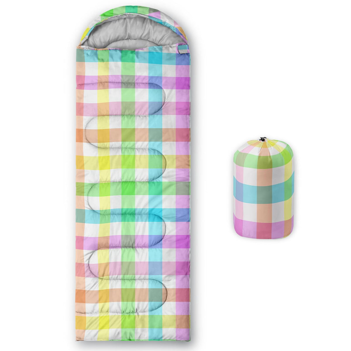 Nttopship sleeping bag with colorful stripes, closed, easy-to-find for family camping.
