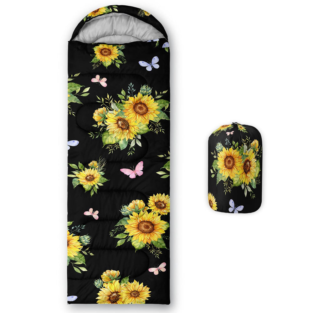Nttopship Sunflower Black sleeping bag front view shows compact warmth for travel.